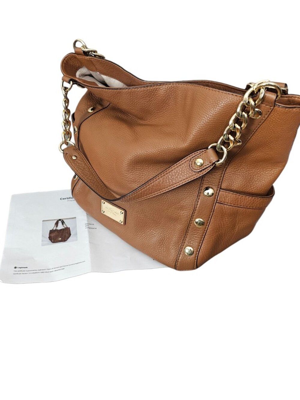 Michael Kors Delancy Studded Pebbled Leather Chain Hobo Shoulder Bag Tote COA - Picture 10 of 16